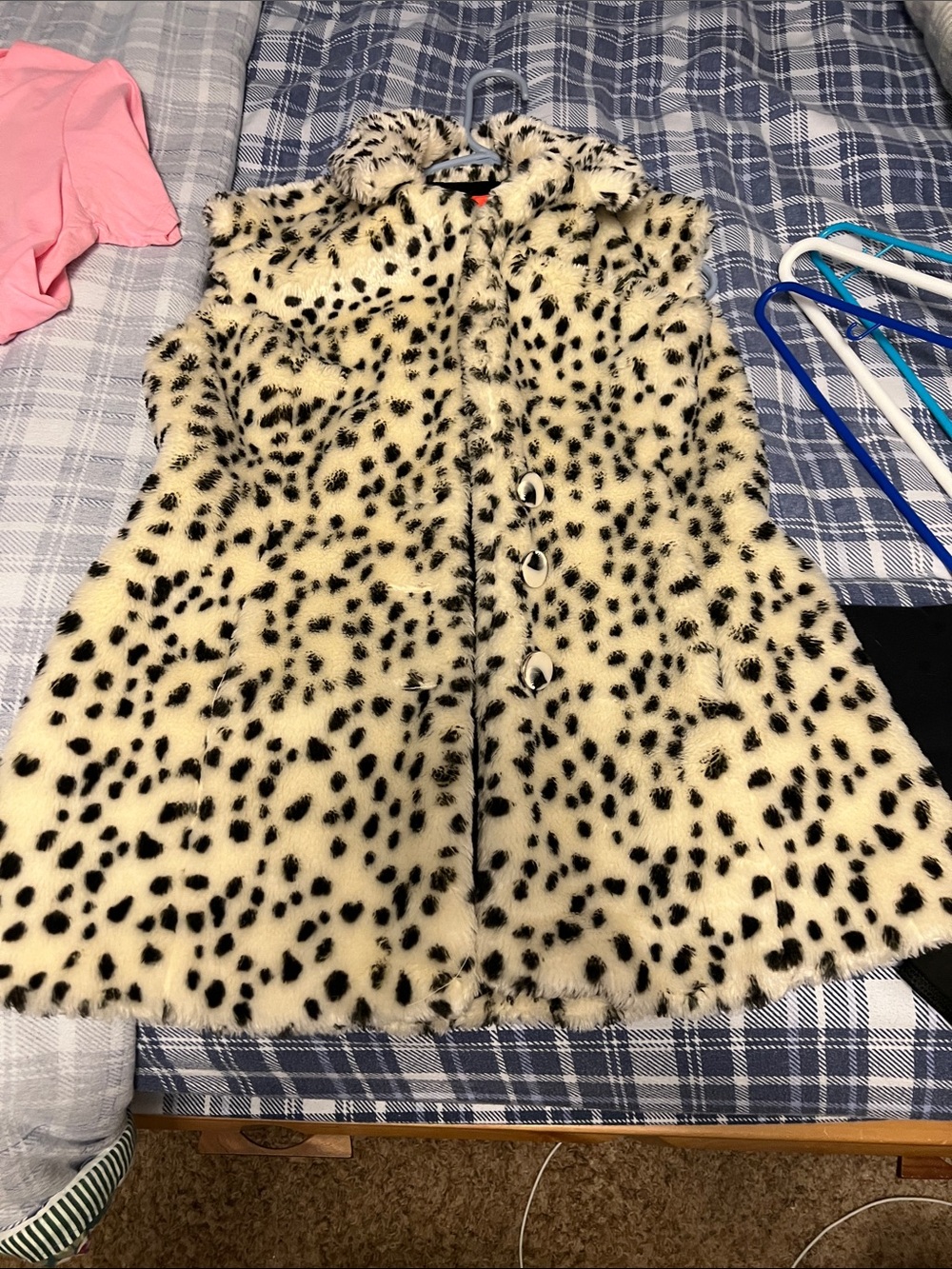 V Cristina Faux Fur Dalmatian Print Vest.  Size Medium